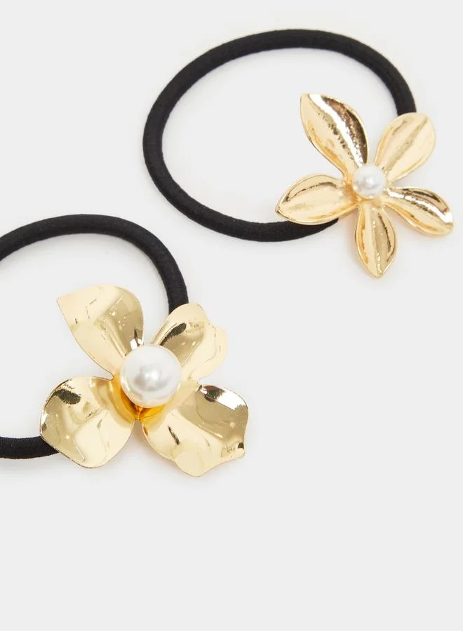Styli Pack of 2 - Gold Flower Hair Ties